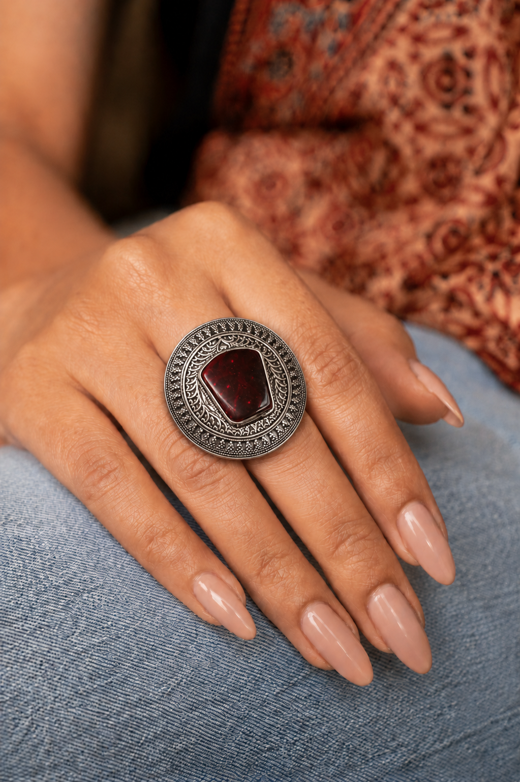 Crimson Mandala Ring