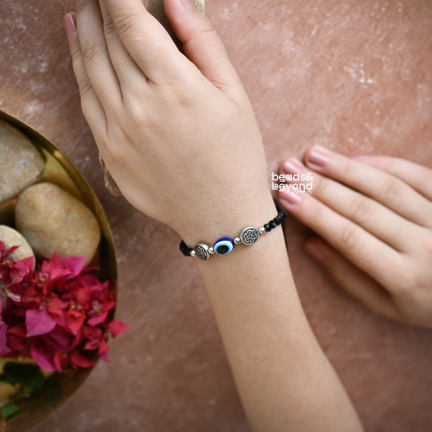 Black Beaded Evil Eye Bracelet