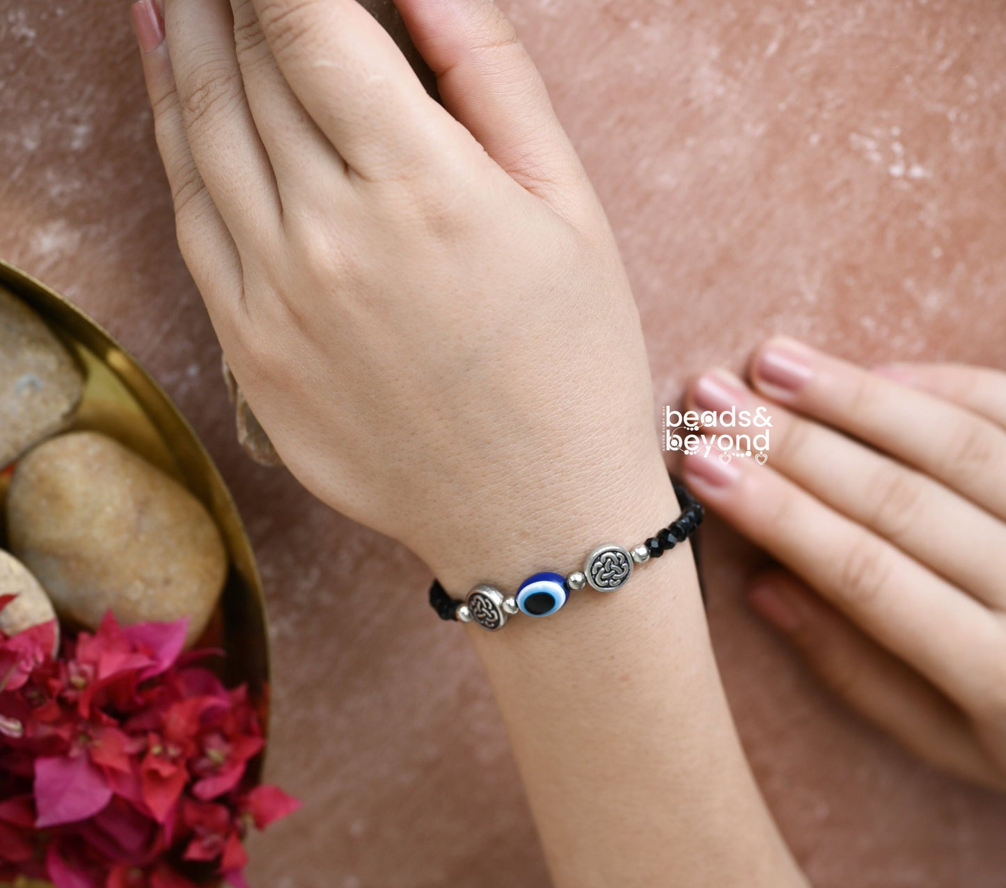 Black Beaded Evil Eye Bracelet
