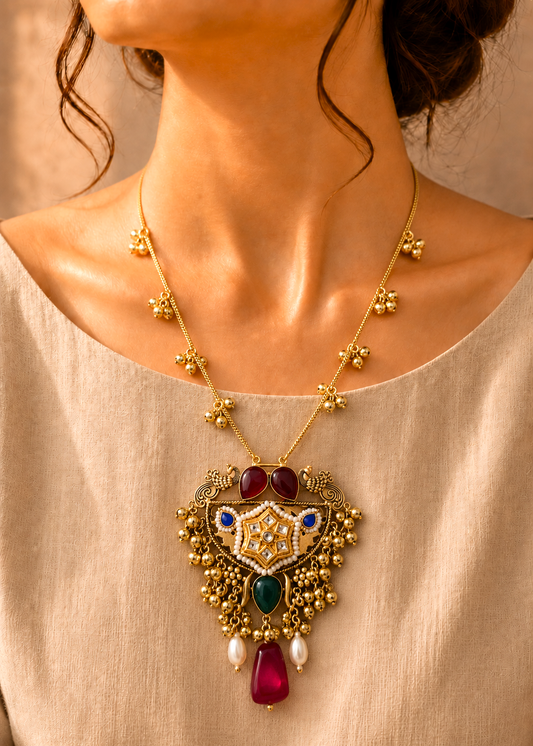 Kundan Aari Necklace with earrings