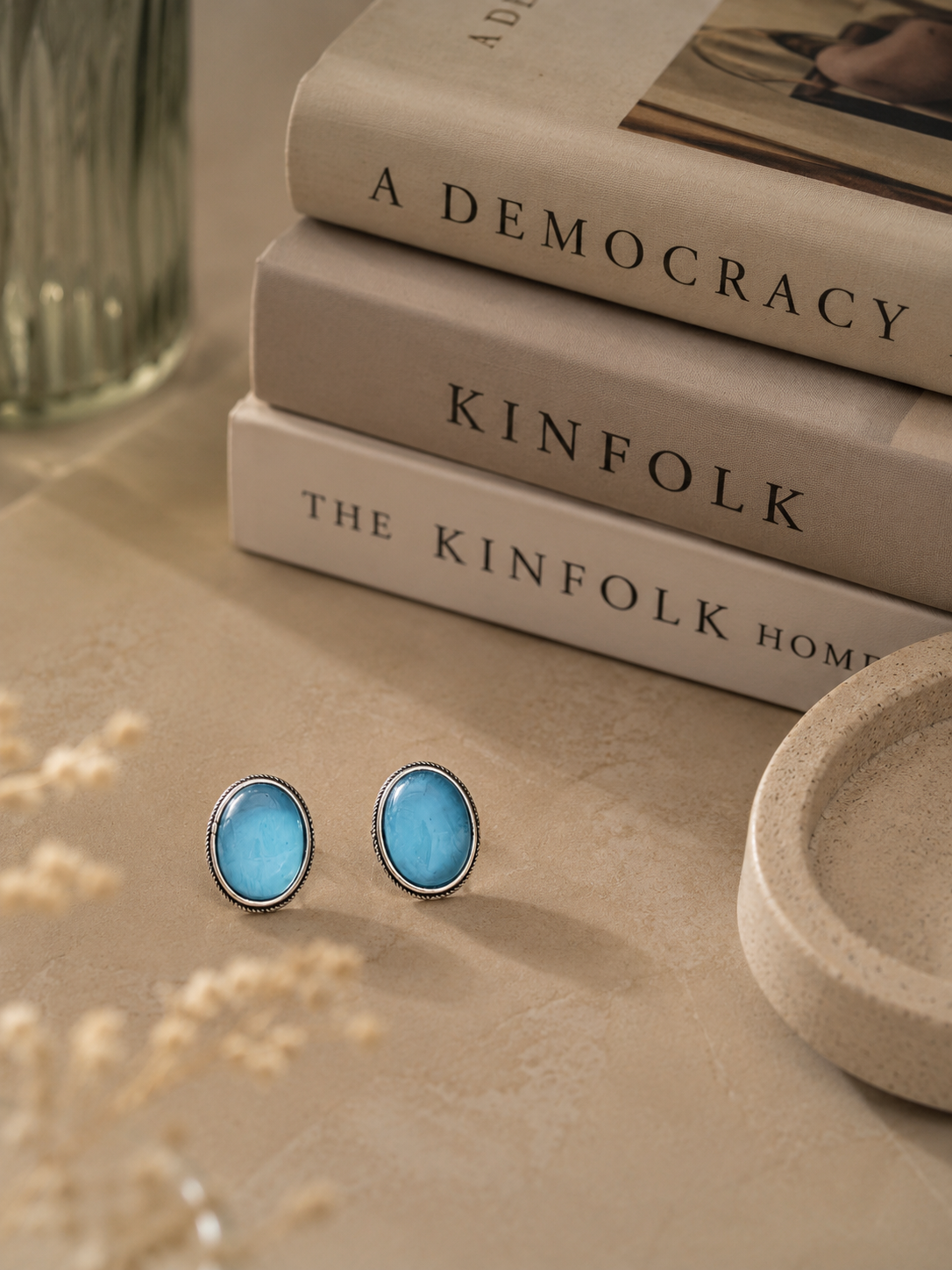 Cyan Oval Earrings
